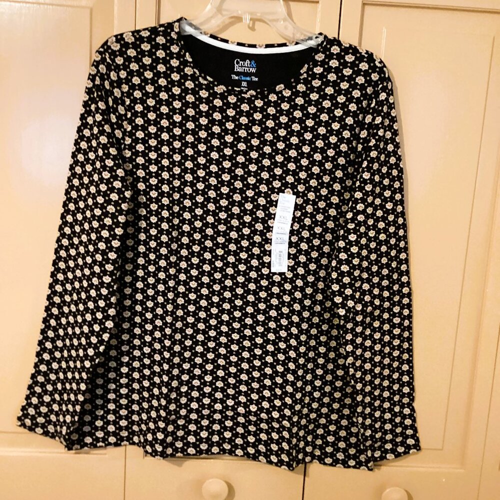 Croft & Barrow Long Sleeve Black & Tan Top. Size XXL